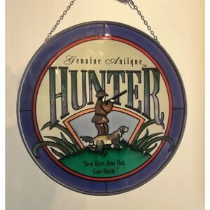 GENUINE ANTIQUE‎ HUNTER Stained Glass Round Wall Hanger Artist ANDE ROONEY